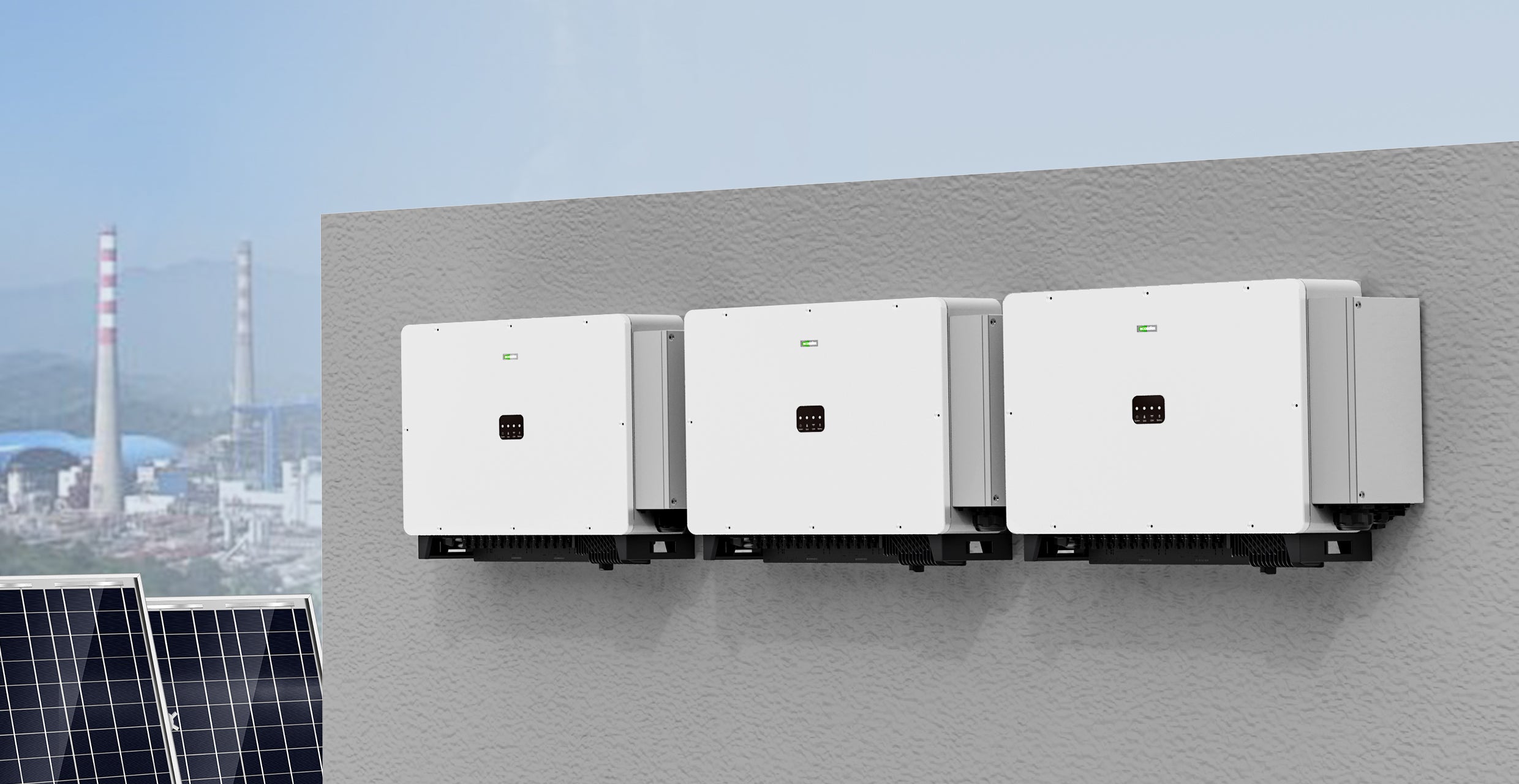 Three Ecosolex 3-phase PV inverters installed in an industrial environment