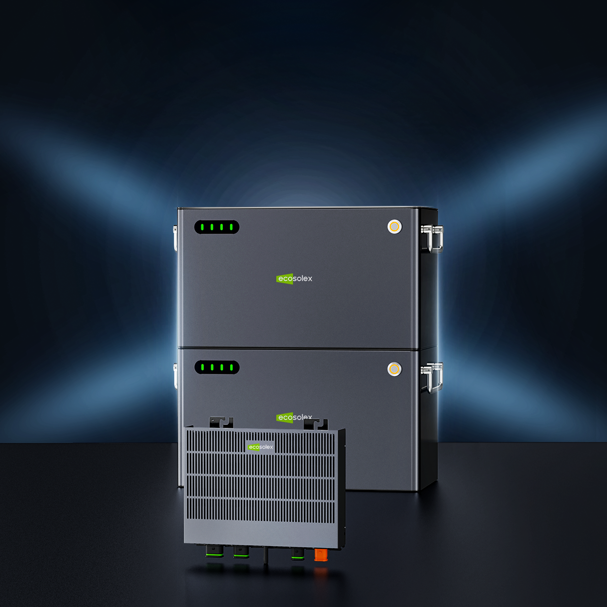 Ecosolex Stackable battery pack with hybrid microinverter for Balcony ESS (EBS-M1000 & B2000)